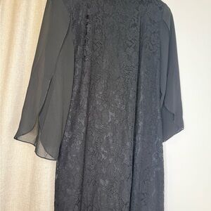 COOAN Black Lace Dress with Sheer Sleeves